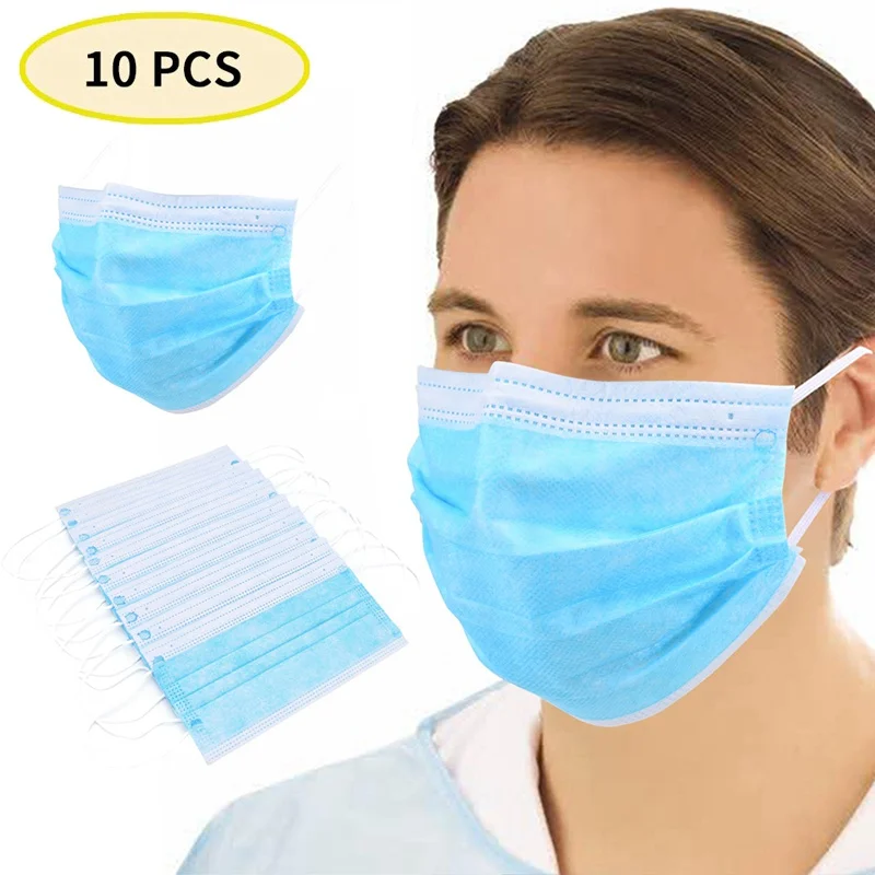 

10pcs Anti Dust Face Mask Disposable Mouth Face Mask Women Men Earloop Mouth Cover Non-Woven 3 Layer Mouth Face Masks