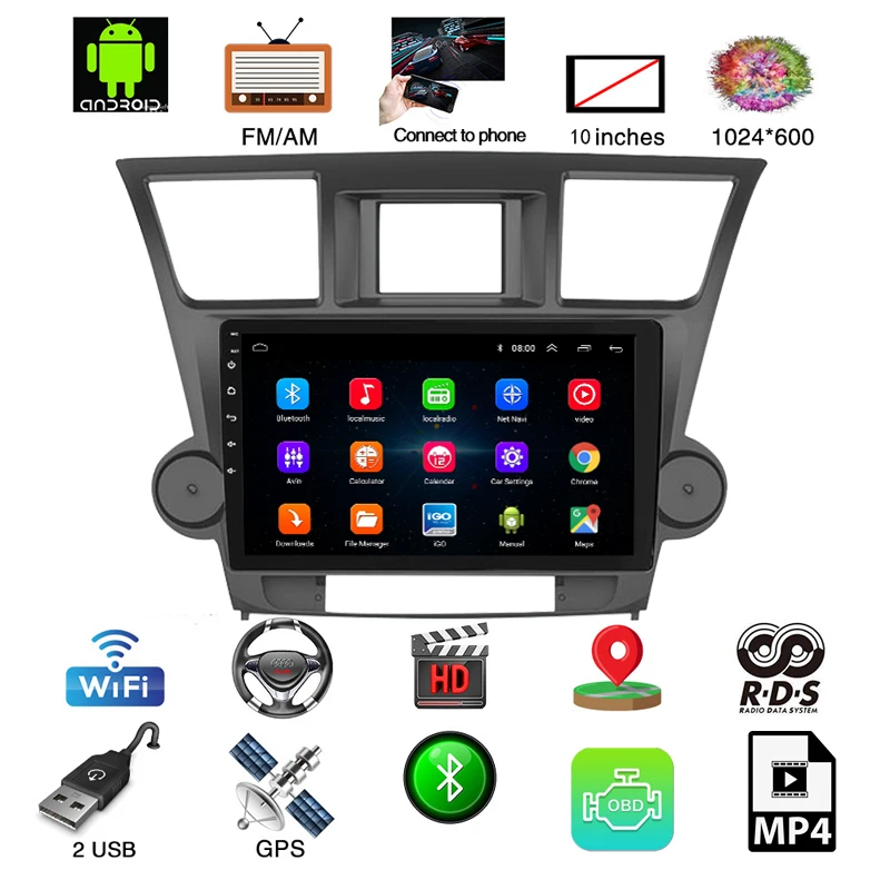 Android 8,1 автомобильный Радио мультимедийный плеер gps для Toyota Highlander 2009-2013 с автомобильным dvd видео плеер навигационный планшет