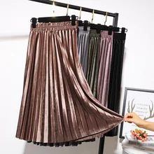 Осень облегающая женская бархатная юбка Уличная Корейская стильная длинная юбка для женщин плюс размер женские плиссированные юбки Одежда