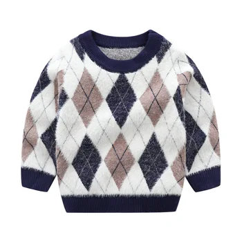 

Boys Casual Sweaters Autumn Winter 2019 Boy Pullover Cute Soft Warm Velvet Sweater Children Long Sleeve Plaid Toddler Clothes