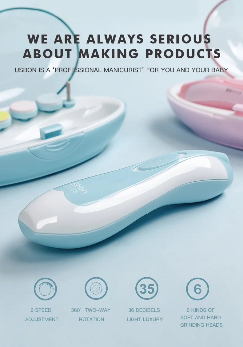 Usbon Baby Nail Care Safe Electric Clipper Cutter Nail Trimmer Manicure Pedicure Clipper Cutter Scissors Kids Infant Nail Cute