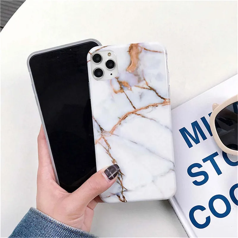 Ottwn Marble Stone Texture Phone Case For iPhone 12 13 Mini Pro Max 11 Pro Max X XR XS Max 7 8 6s Plus SE 2020 Soft IMD Cover iphone 12 pro max phone case