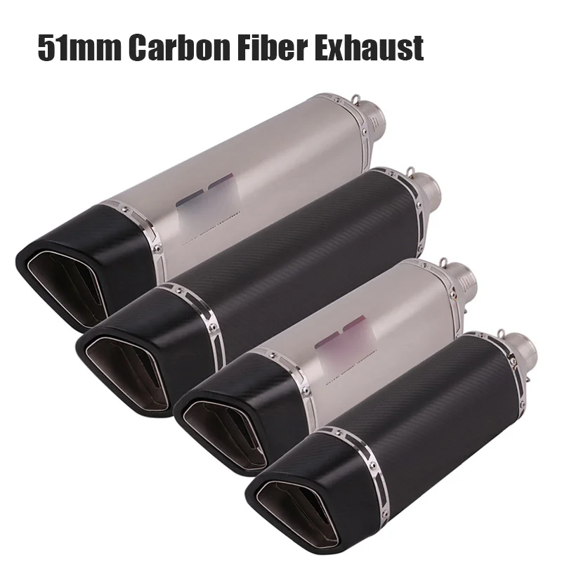

470mm 570mm Motorcycle Exhaust Pipe Carbon Fiber Escape Muffler Modified Silencer Tip Slip on 38-51mm ATV Motorbike