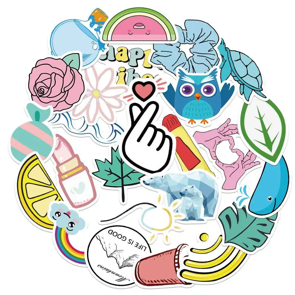 

50pcs/set not repeat yellow pink blue small fresh Graffiti stickers car suitcase skateboard laptop stickers waterproof