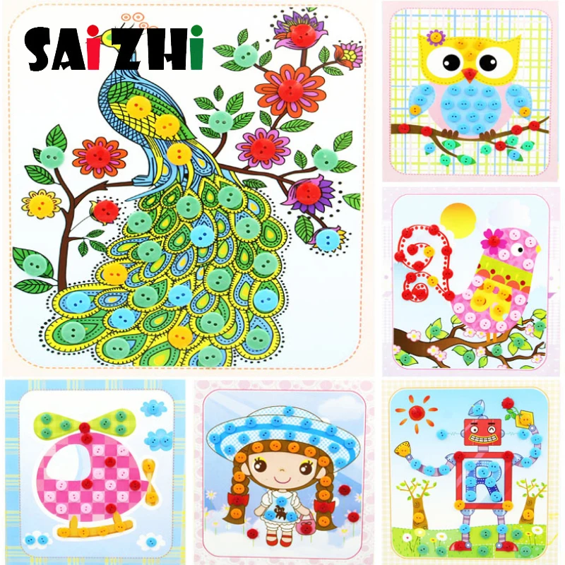 Saizhi Дети DIY кнопки наклейки игрушки для рисования забавная игра ручной работы школа искусство класс живопись Рисование ремесло набор детей раннего эдиу