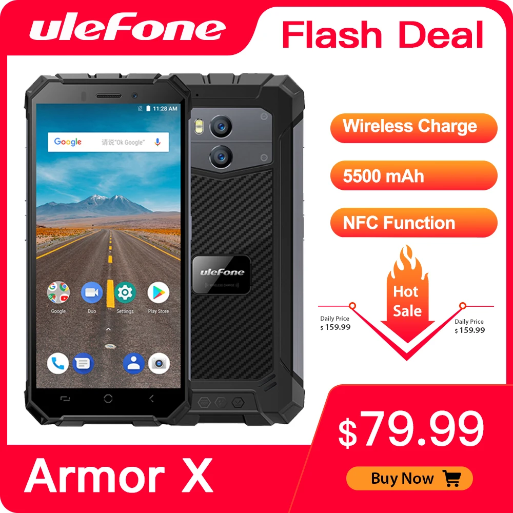 Ulefone Armor X водонепроницаемый прочный смартфон IP68 5 &quotHD 13MP NFC Face ID 5500mAh беспроводной