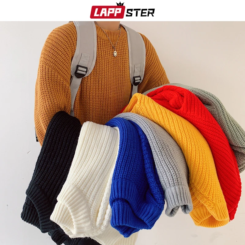 

LAPPSTER Colorful Sweater Pullover Men 2019 Winter Korean Fall O-Neck Sweater Man Harajuku Streetwear Korean Designer Sweaters