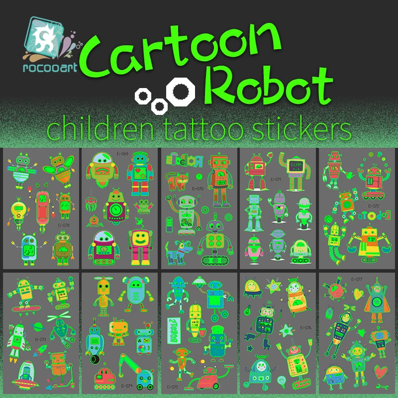 

Robot Tattoo for Children Glowing Dark Taty Waterproof Fake Tattoo Luminous Tattoo Stickers Body Art Cartoon Tattoo