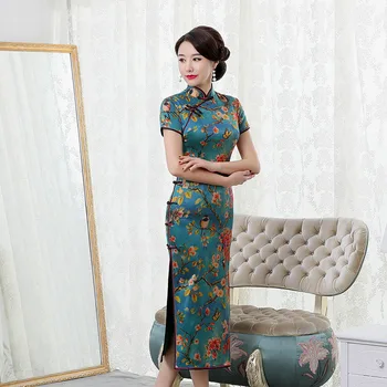 

Summer 2020 Long Elegant High-grade Real Silk Qipao Improved Qipao Dress Retro Hon Rhyme Embroidered With Short Sleeves