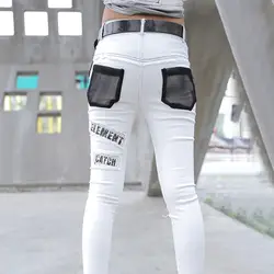 3107 весенние белые джинсы женские уличные узкие джинсы брюки женские карманы буквы пэчворк прилегающая джинсовая одежда узкие брюки