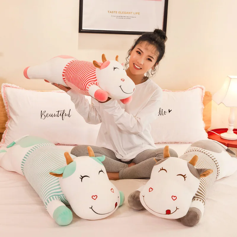 Cartoon Cute Cattle Adorable Paragraph Stripe Bovine Pillow Fur Toys Waist By Back Cushion Gifts | Игрушки и хобби