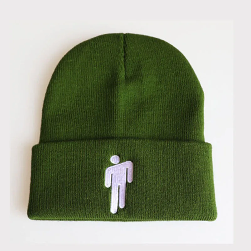 Billie Eilish вязаная шапка с вышивкой, шапка в стиле хип-хоп, уличная шапка в стиле панк, мужская и женская осенняя Зимняя Теплая Лыжная Шапка F46 - Цвет: Army Green