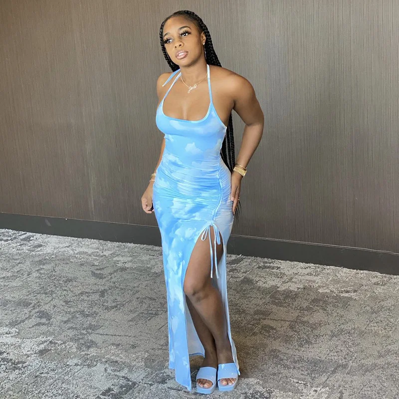 FREE SHIPPING Maxi Dress Tie Dye Side Slit Party Outfit OUT0834