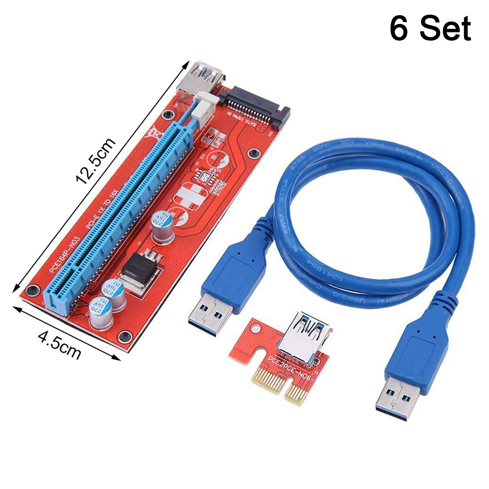 Райзер VER007S PCI-E с кабелем USB 3 0 15 контактов SATA для майнинга BTC 6 комплектов |