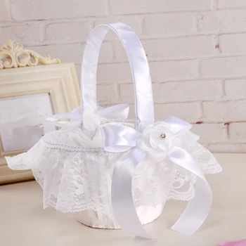 

New 1pc White Lace Wedding Basket Romantic Wedding Favors Flower Girl Baskets for Bridesmaids Wedding Supplies Party Decor