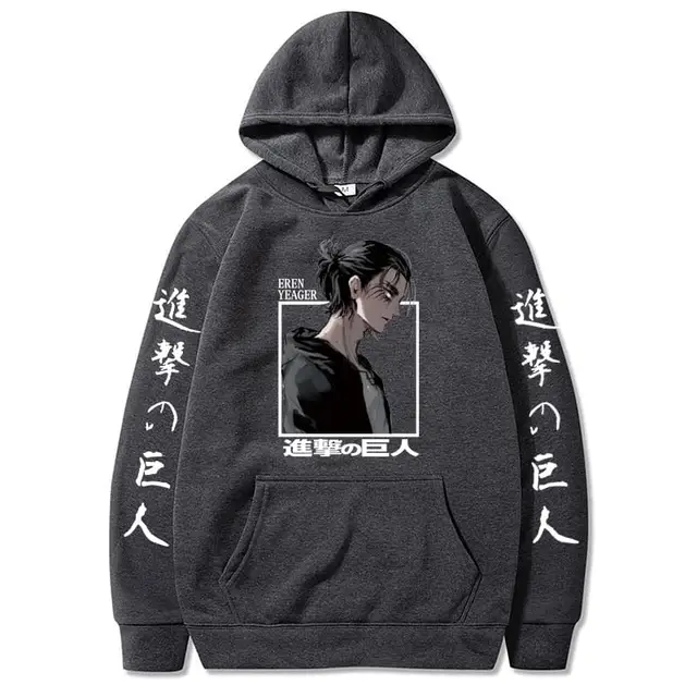 Attack on Titan Eren Yeager Anime Hoodie Men Women Streetwear Hip Hop Unisex Sweatshirt Harajuku Oversized Hoody Tops Dark Grey