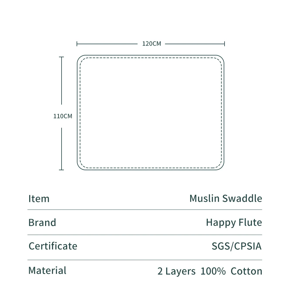 HappyFlute 120*110cmBaby Muslin Swaddle 100% Cotton Summer Cute Print Baby Blankets 5