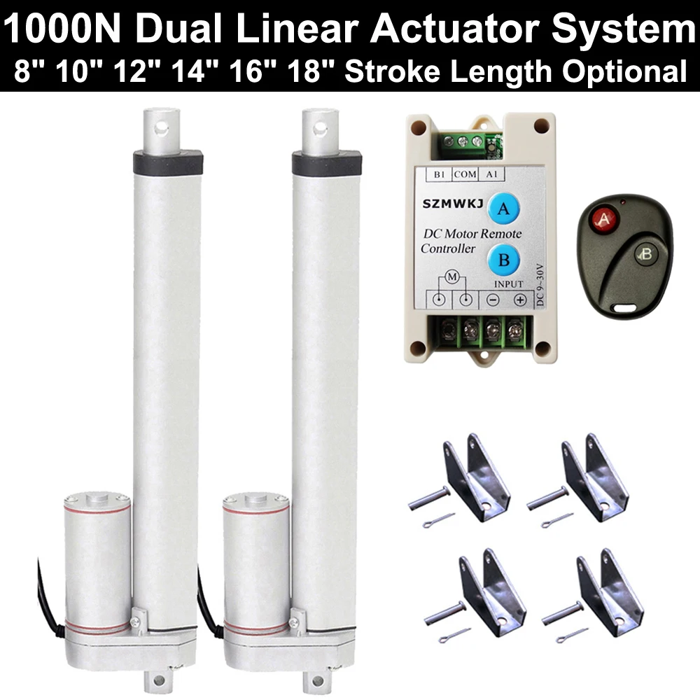 2 Set 1000N DC 12V Dual Linear Actuator System -8&quot-18&quot Stroke 14mm/s Motor W/ Wireless Controller Brackets | Обустройство