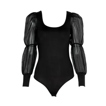 

Fashion Womens Sheer Mesh Puff Long Sleeve Bodysuit Leotard Bodycon Bandage Jumpsuit Romper Tops Women Clubwear
