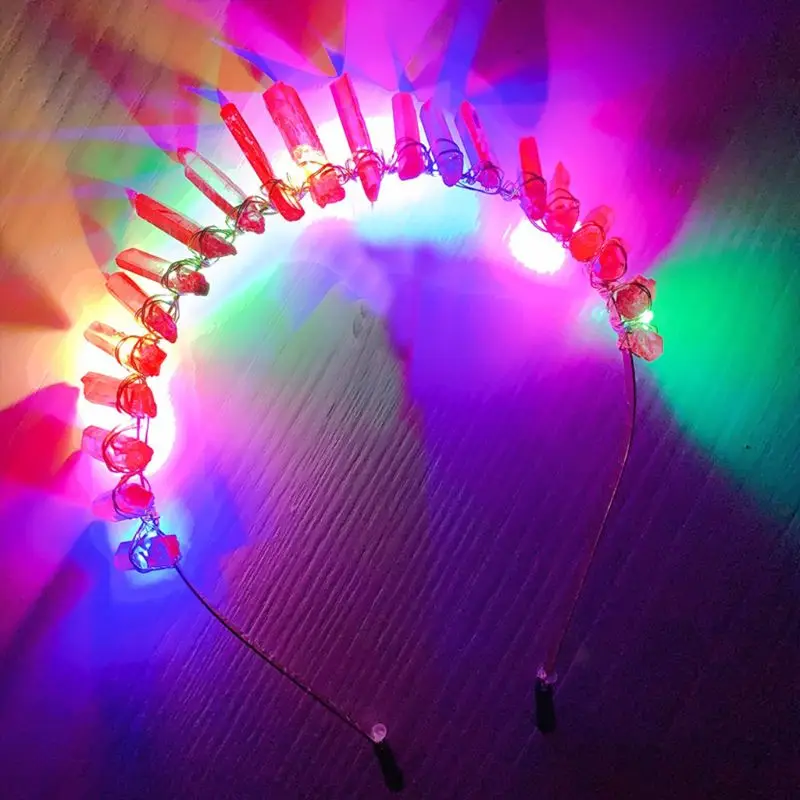 European Princess Vintage LED Flashing Tiara Crown Imitation Raw Crystal Colorful Hair Hoop Women Halloween Christmas Headpiece