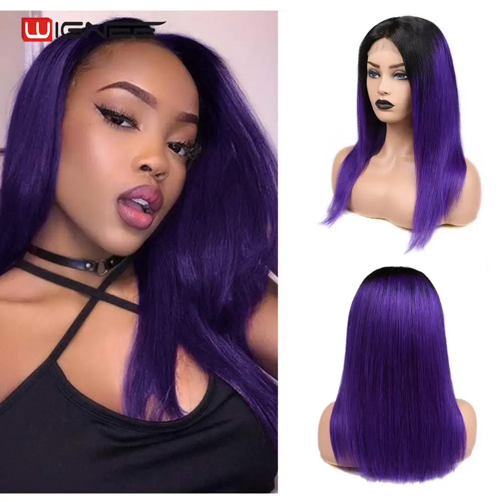 Wignee 4*4 кружевные прямые волосы фиолетовые человеческие парики для черных женщин