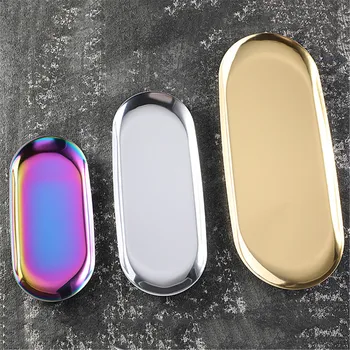 

3pcs/set Colorful Metal Storage Tray Gold Oval Dotted Fruit Plate Small Items Jewelry Display Tray Mirror