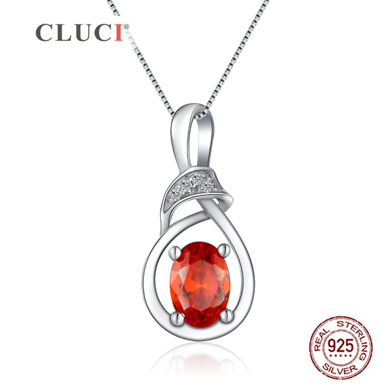 

CLUCI Silver 925 Red Oval Pendant Gift for Women Valentine Day Sterling Silver Charms Pendant Jewelry