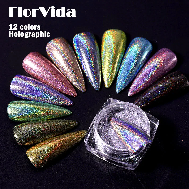 FlorVida 12 видов цветов голографический блестящий порошок дизайн ногтей Хамелеон