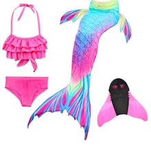4 шт./компл. Лидер продаж для девочек с хвостом русалки с ребром Плавание костюм комплект бикини, купальный костюм ванный комплект, платье для девочек с рисунком в виде Флиппер Моноласты для Плавание