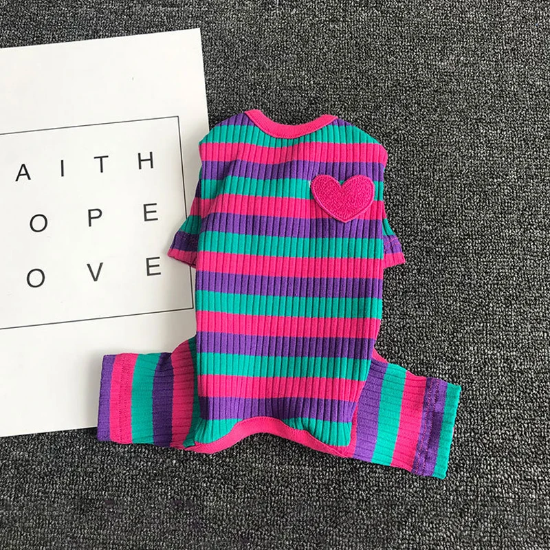 Fshion Pet Dog Pajamas Striped Dogs Jumpsuits For Puppy Cats Cotton T-Shirt Sweater Love Clothing 10E | Дом и сад