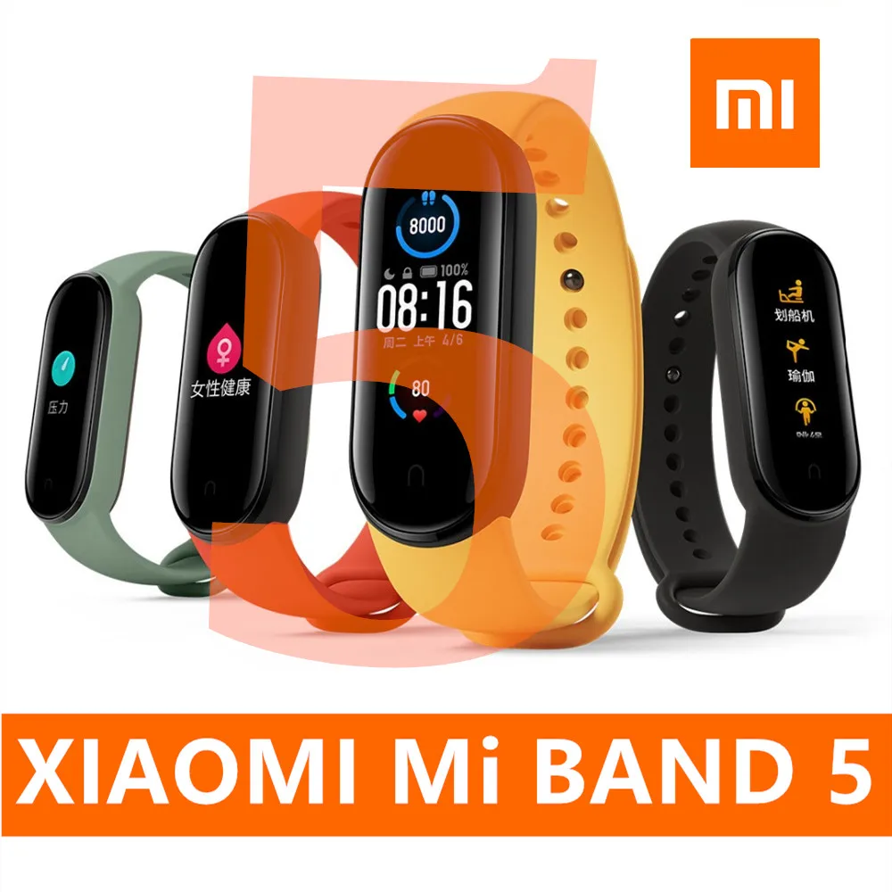 Оригинальный Смарт браслет Xiaomi Mi Band 5 спортивный с Bluetooth ремешок для мониторинга