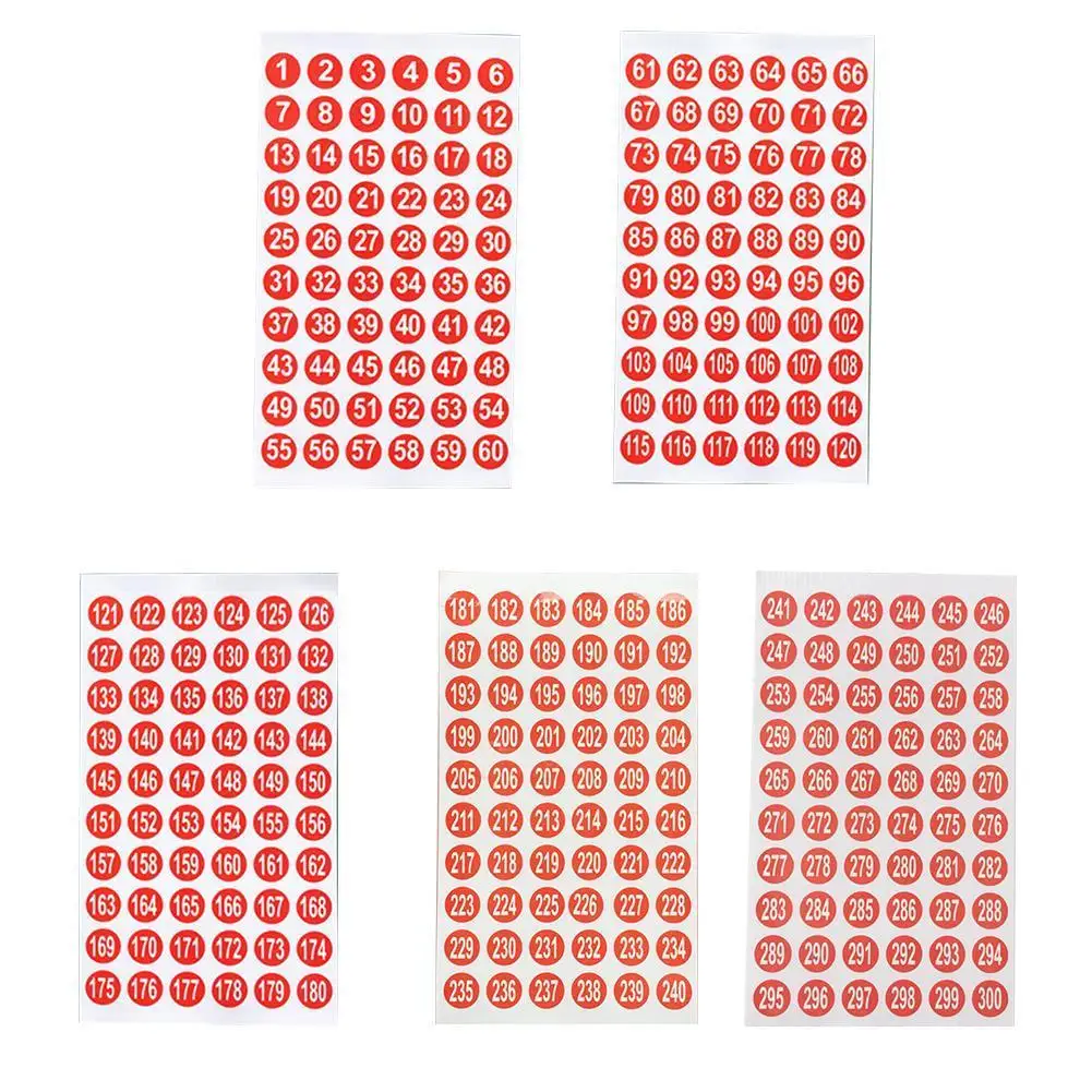 1-300 Stickers Round Number Red Digital Sticker Label Nail Polish Waterproof Self Adhesive Sticker Multifunction Bar Cup