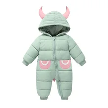 Combinaison de neige imperméable pour bébé, barboteuse avec cornes de dessin animé, combinaison pour nouveau né, garçon et fille