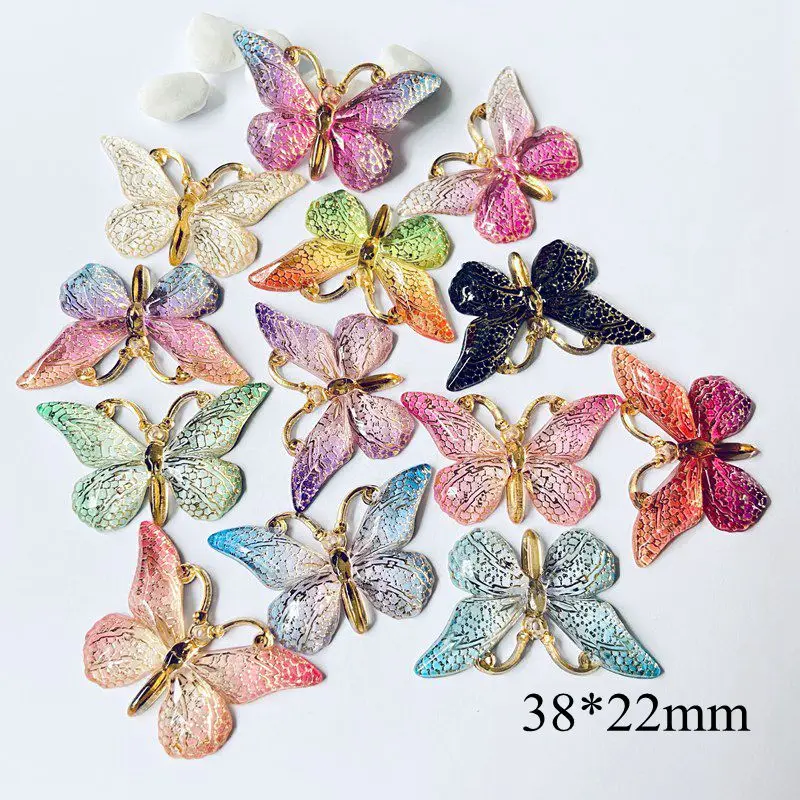 Resin Butterflies Figurine Crafts 1 Hole Flatback Cabochon Ornament Jewelry Making Bag Pen Hair Accessories 38*22mm 30Pcs/lots