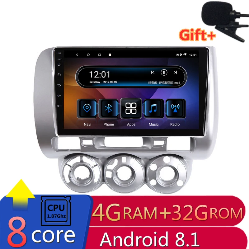 " 4G Оперативная память 2.5D ips 8CORE Android 9,1 Автомобильный мультимедийный dvd-плеер gps для honda Fit jazz 2004 2005 2006 2007 аудио радио навигации