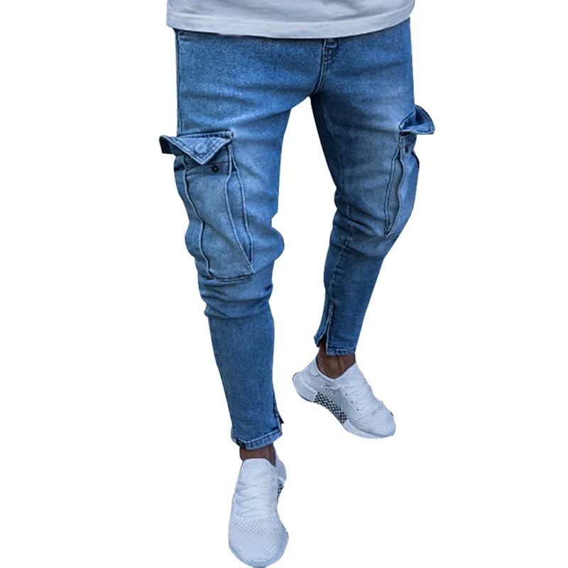 

MJARTORIA Mens Skinny Jeans Trend Knee Hole Zipper Pocket Denim Biker Jeans Hip Hop Distressed Slim Elastic Jeans Washed Jeans