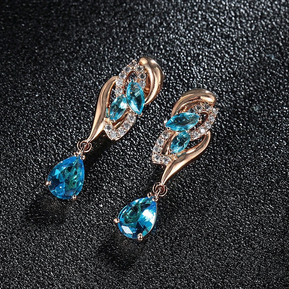 Drop Earrings Crystal Earrings Cubic Zirconia Rose Gold Color Pink Crystal Earring Fashion Jewelry Party Accessories Woman Gift