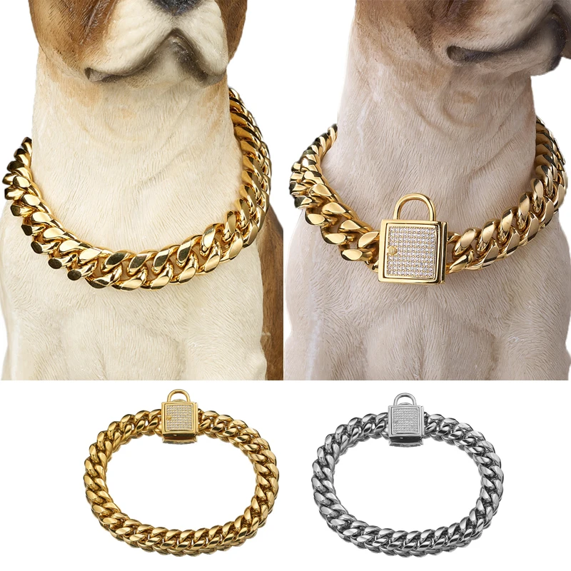 14mm Wide Heavy Duty Choke Cuban Chain Stainless Steel Metal Dog Collar