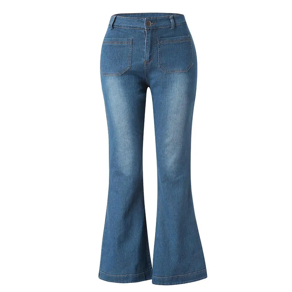 Bzoosio, модные женские осенние эластичные свободные расклешенные джинсовые штаны с карманами, повседневные Сексуальные облегающие штаны, джинсы, брюки, S-3XL, F1 - Цвет: Бежевый