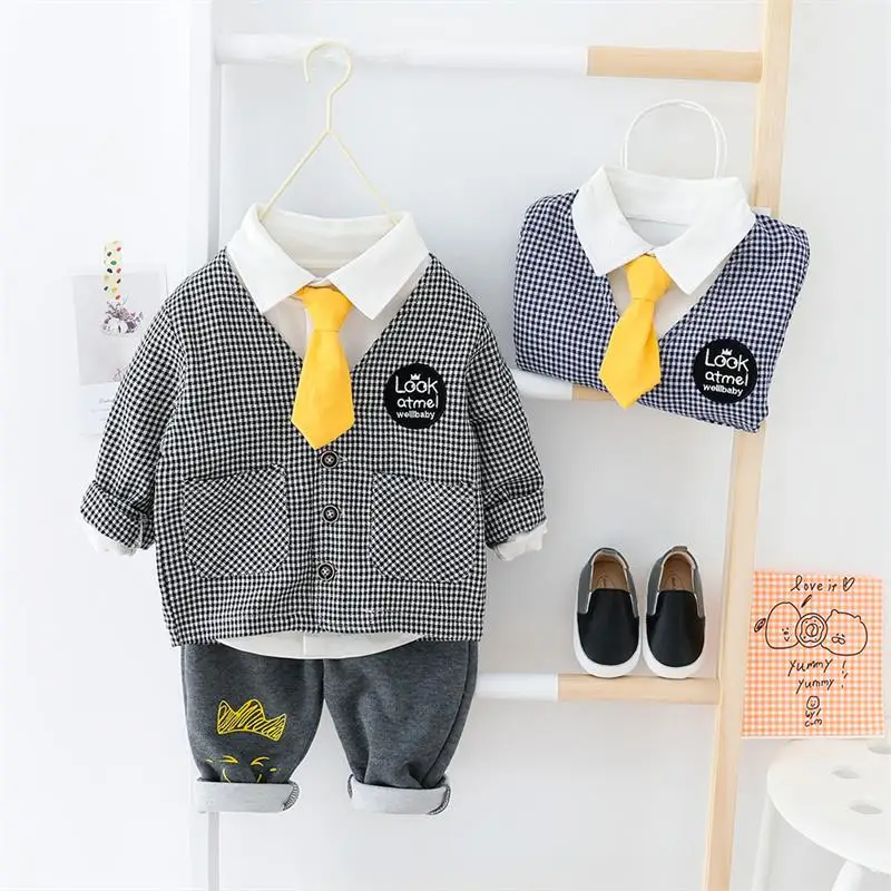 Baby Boys Clothing Sets 2020 Spring Gentleman Style Plaid Jacket Laple shirt Pants Toddler Infant | Детская одежда и обувь