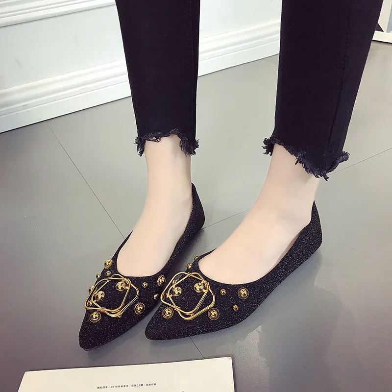 

Metal Decoration With Shallow Women Basic Low Heel Pumps Pointed Toe Casual Slip-On Single Shoes Solid Sexy Ladies Pumps