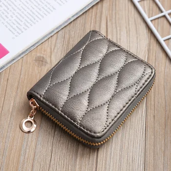 

Women Short Wallets PU Leather Female Plaid Purses Card Holder Wallet Fashion Woman Small Zipper Wallet With Coin Purse