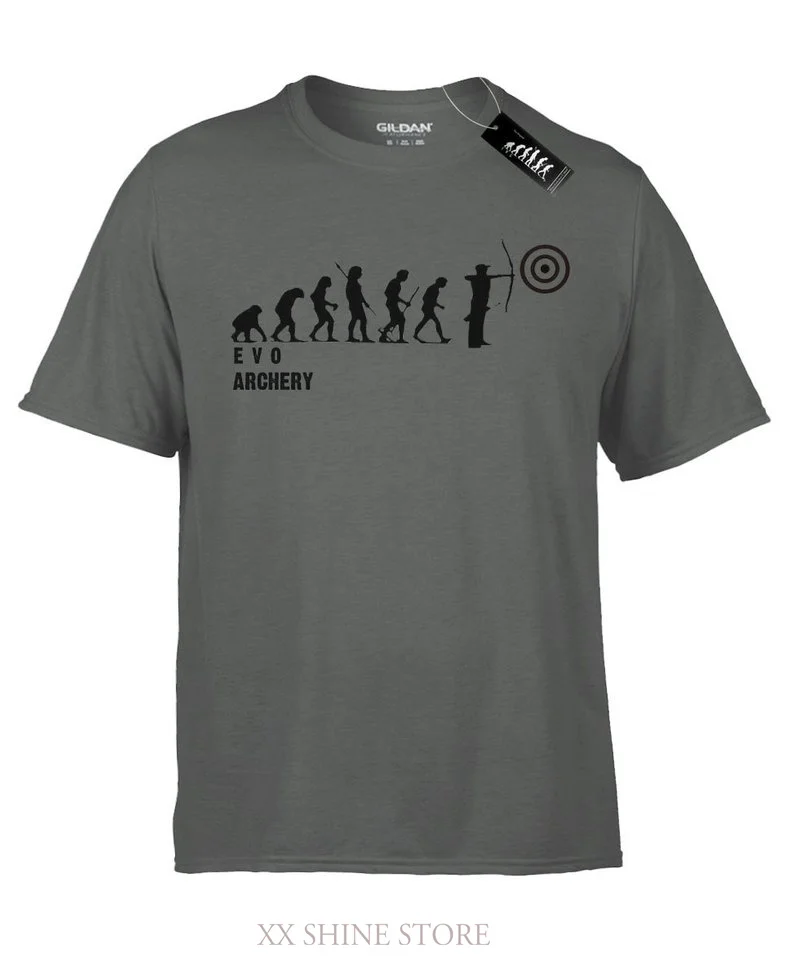 Mans Evolution T-Shirt Evo E V O Mens Ape To Archery (archer) Grey Charcoal Tee Gift Present Idea by brandevo |