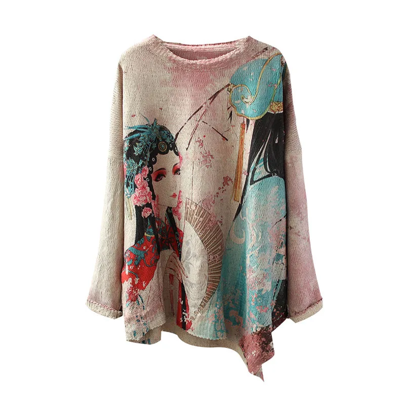Женская блузка, рубашка с длинным рукавом, женские весенние топы с мультяшным принтом, Осенние винтажные свободные трикотажные пуловеры, Blusas Mujer De Moda - Цвет: 585134578917