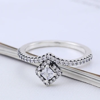 

Real 925 Sterling Silver Ring Shiny Square Wishing Bone With Crystal Ring For Women Wedding Party Gift Fashion Jewelry