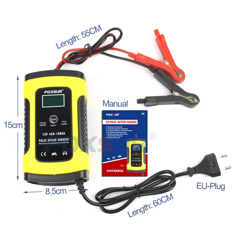 FOXSUR 12V AGM гелевое влажное свинцово Кислотное зарядное устройство 5A импульсное