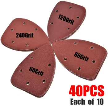 

40Pcs 140mmx90mm Triangle Sandpaper Five Hole Disk Sand Sheets Grit 60/80/120/240 Sanding Disc Polish For Grinding Tool