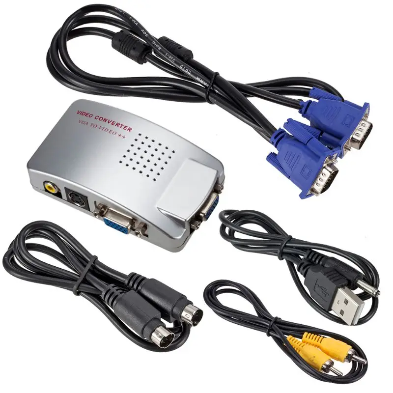 

VGA to RCA Switch Box, PC to TV AV Monitor Composite S Video Converter Adapter