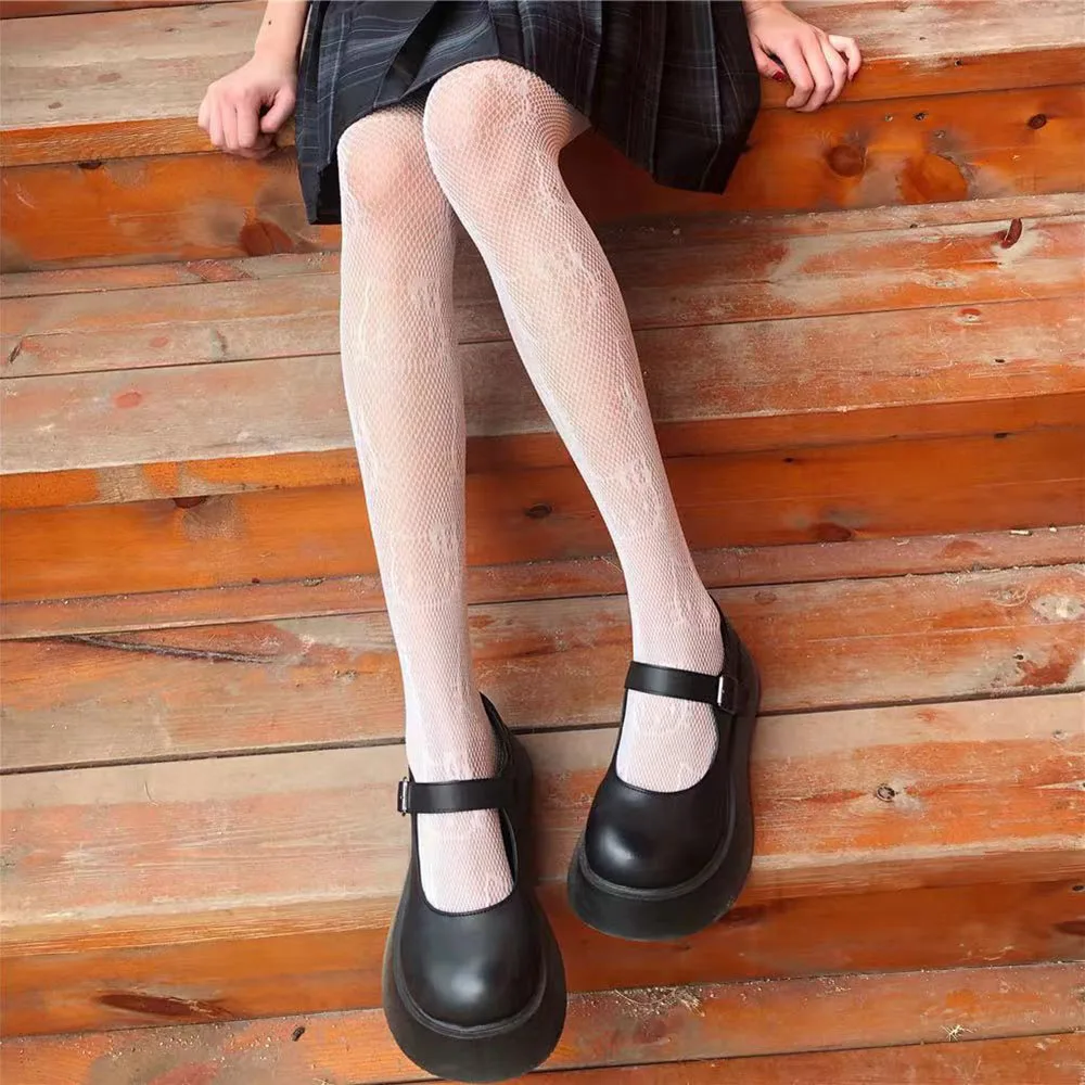 Summer Punk Hottie Black Pantyhose 2021 Kitty Cat Pattern Fishnet Stockings Ins Style Harajuku Hosiery Nylon Women's Tights