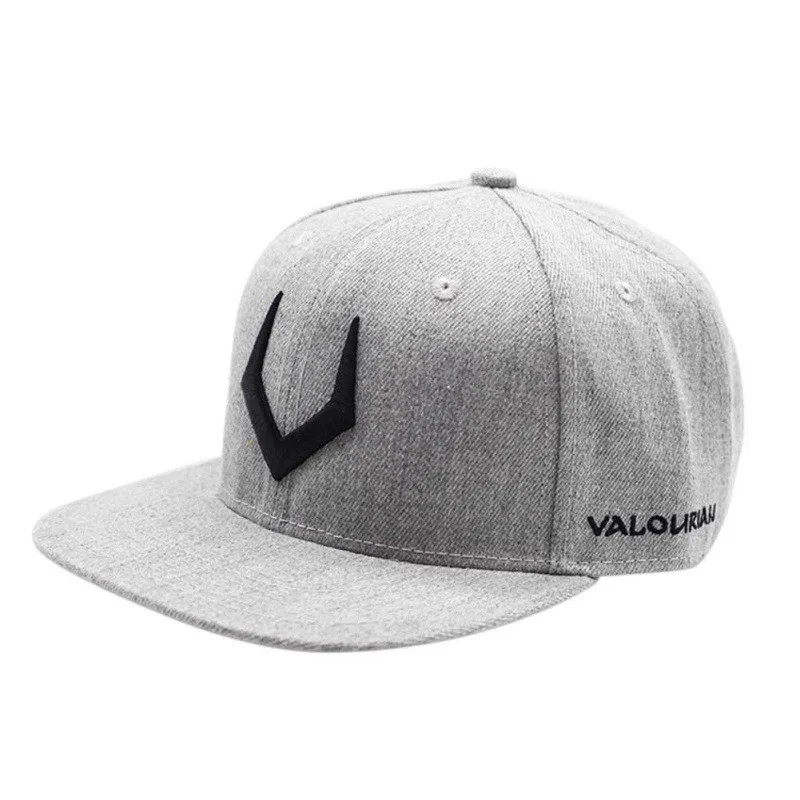 

Men's Cool Hat gray wool Snapback 3D perforated embroidery hip hop cap flat bill tennis cap